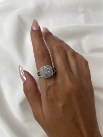 טבעת ריבוע שיבוץ כסף